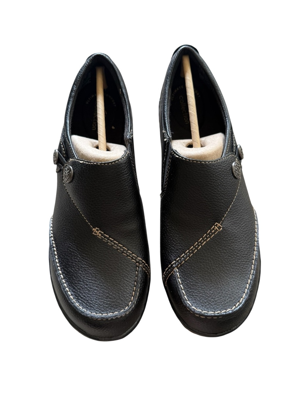 Clarks NIB Ashland Lane Q Black Leather Women's Slip-On Loafers